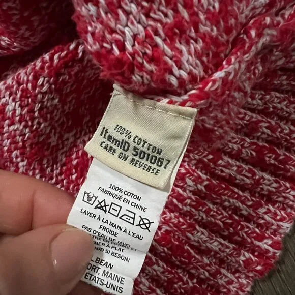 LL Bean cableknit red and white 100% cotton crewneck sweater Womens XS - Picture 2 of 4